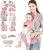 Azeekoom Mochila Portabebés Ergonómica con Asiento de Cadera, Correa de fijación, Baberos, Correa para el Hombro, Capucha para la Cabeza para Niños Pequeños Recién Nacidos 3 a 48 Meses (Rosa)